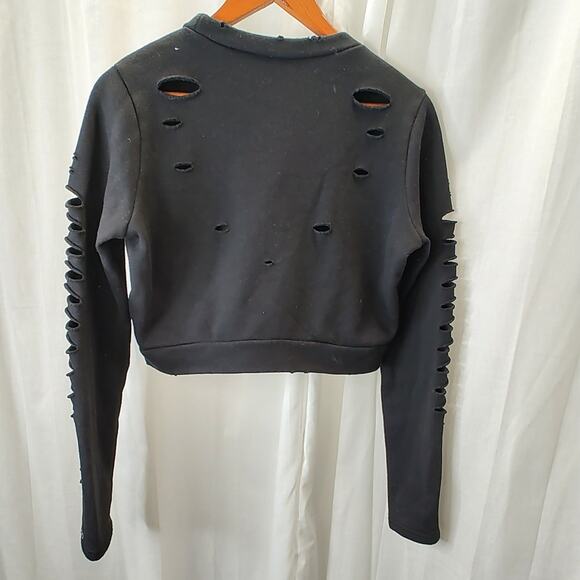 alo Black Cropped Crewneck Sweathsirt with distressing, xs - Picture 7 of 11